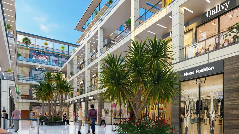 Artistic impression: palms and seating in the atrium