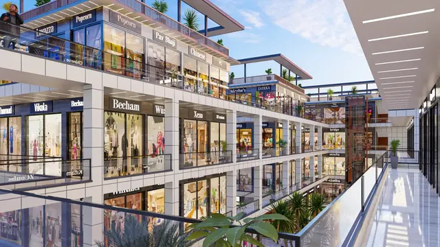 Artistic impression: first-floor gallery walkway with shopfronts