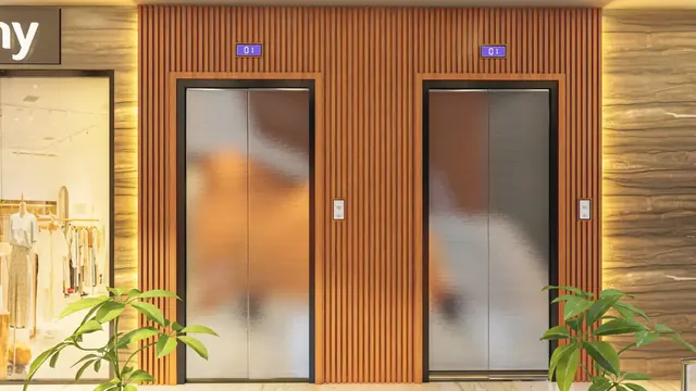 Artistic impression: lift doors on a timber-clad wall